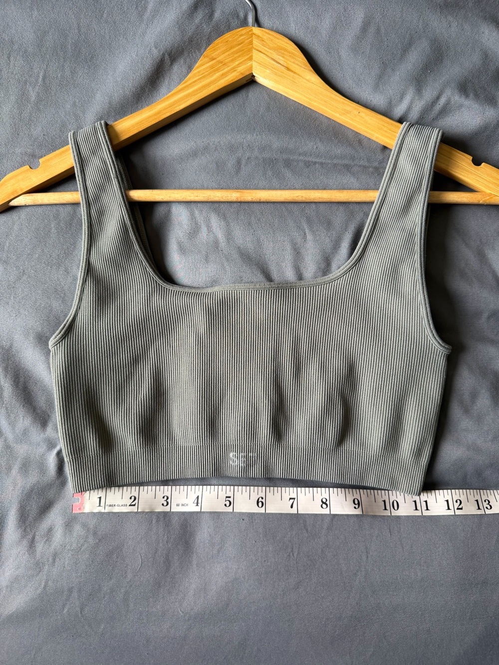 SET ACTIVE Green/Gray Ribbed Square Neck Sports Bra size Small EUC - Picture 5 of 6